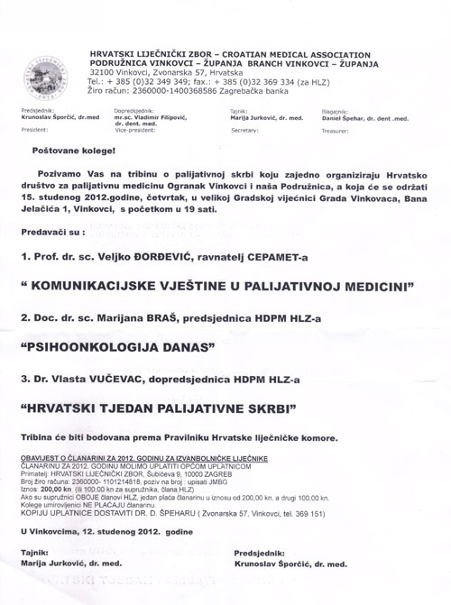 Tribina o palijativnoj skrbi Vinkovci 15112012